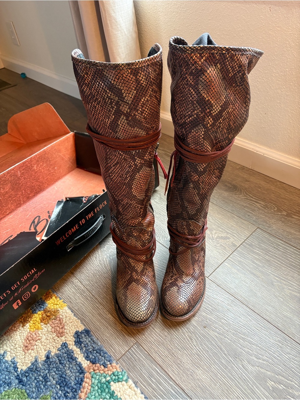 Freebird by Steven Brown & Tan Snake-Print Wrap Boots - Picture 2 of 4